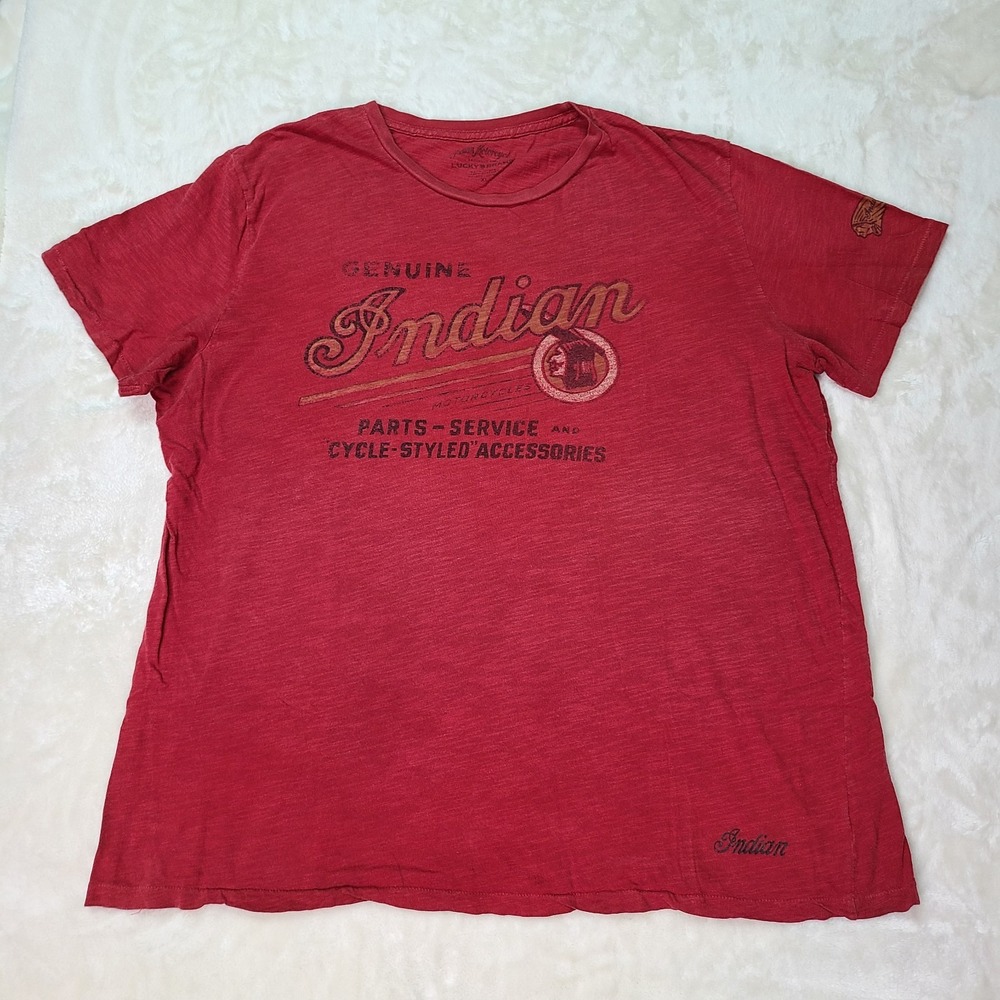 Lucky Brand Indian Motorcycle T Shirt Mens XL Red Y2K Graphic Logo Tee Retro USA